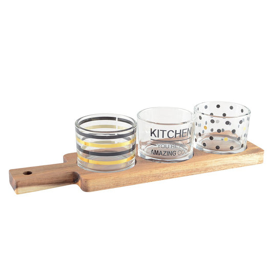 Aperitif-Set 3 Gläser auf Holzschale