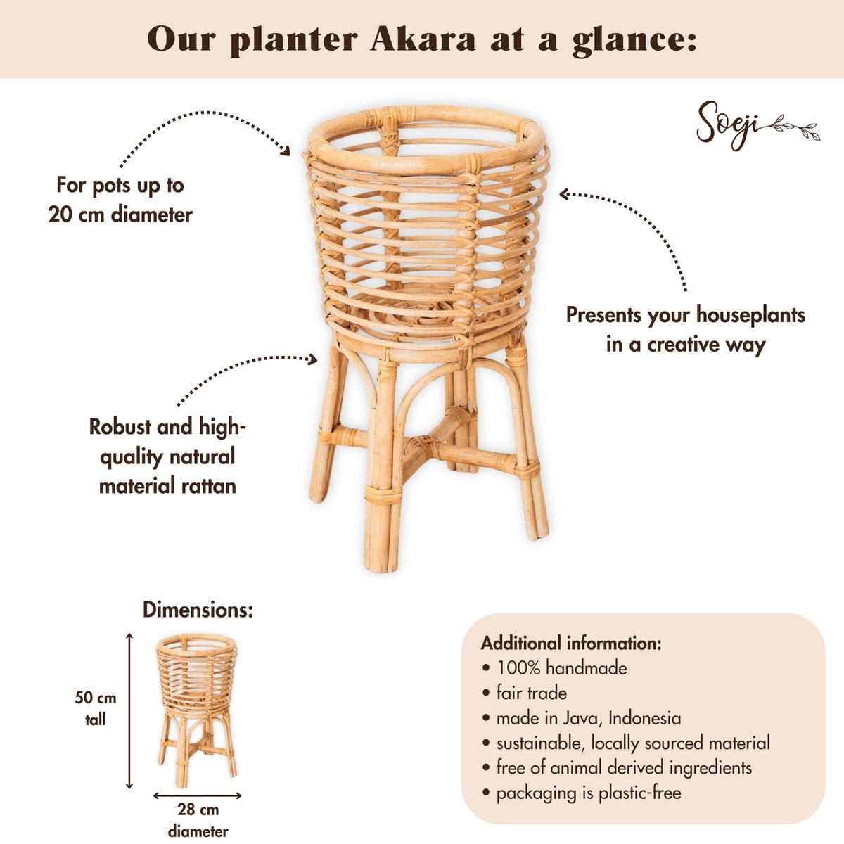 Rattan-Pflanzenständer AKARA