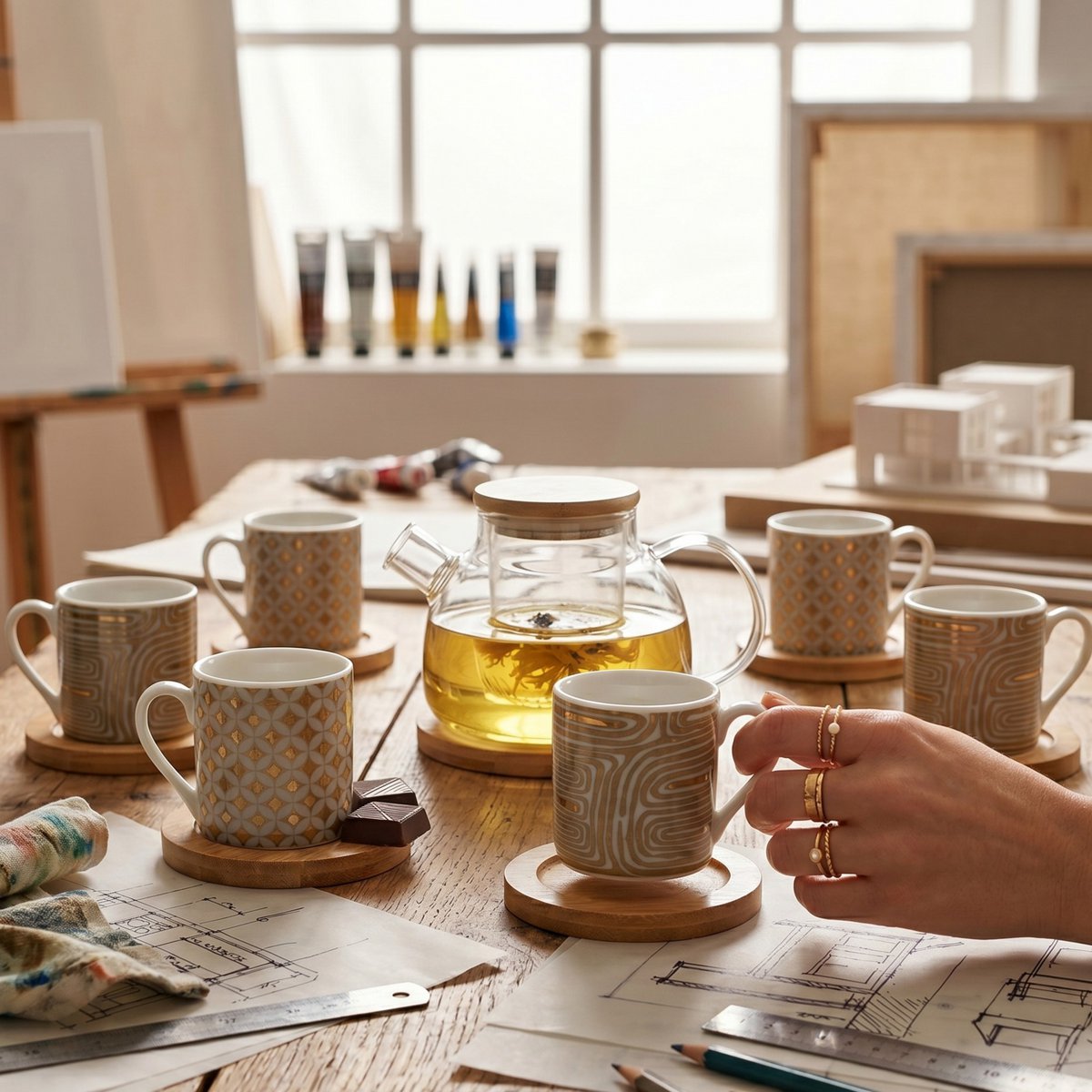 Kaffeetassen CANCUN Gold mit Untertassen 6er-Set