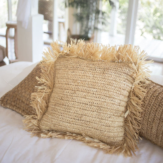 GANDI bast cushion with fringes