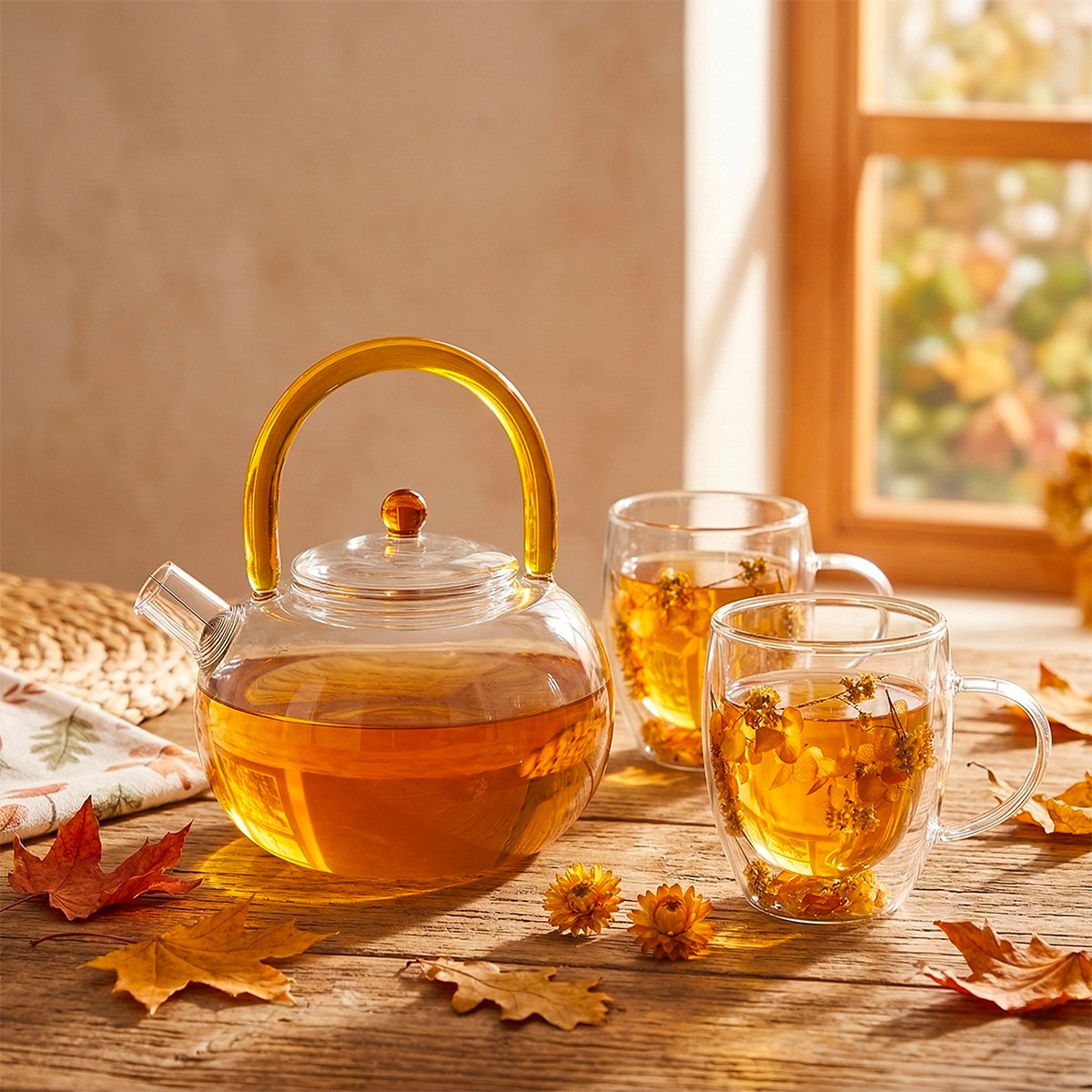 Doppelwandige Tassen GOLDENE BLUMEN 350ml 2er-Set