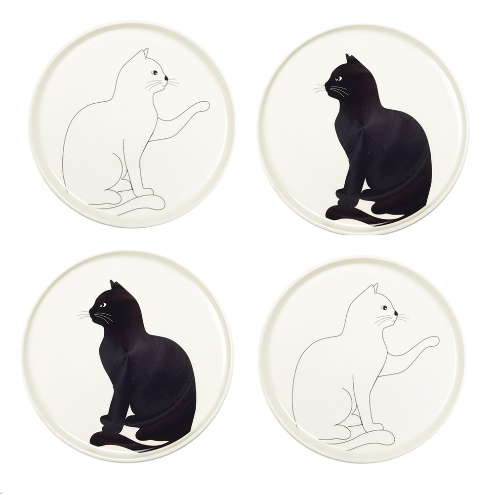 Glas-Dessertteller KATZE Schwarz-Weiß 4er-Set