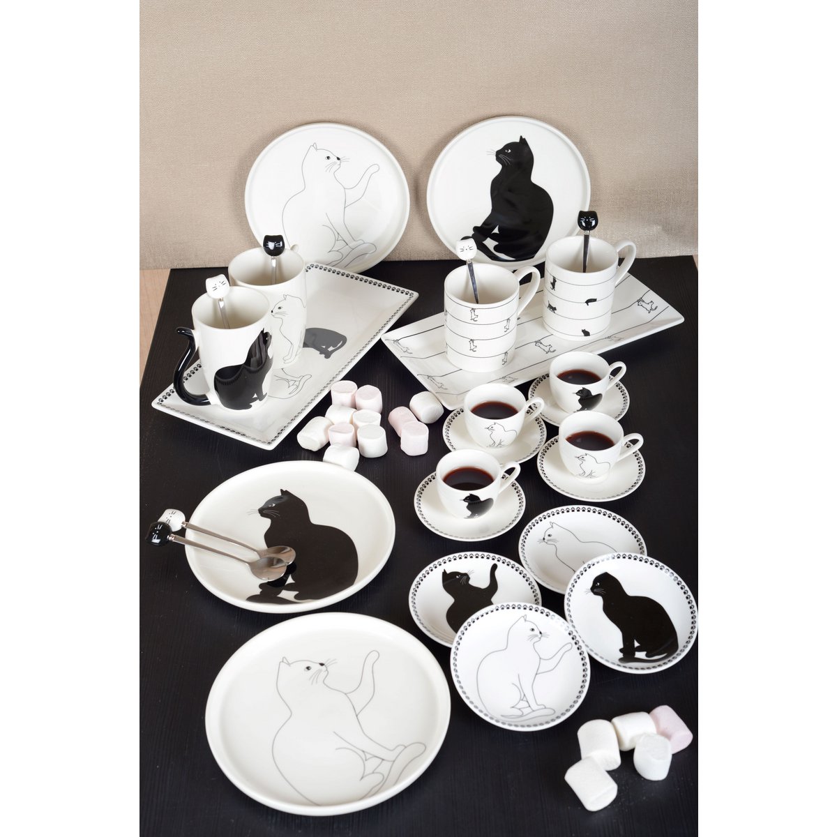 Glas-Dessertteller KATZE Schwarz-Weiß 4er-Set