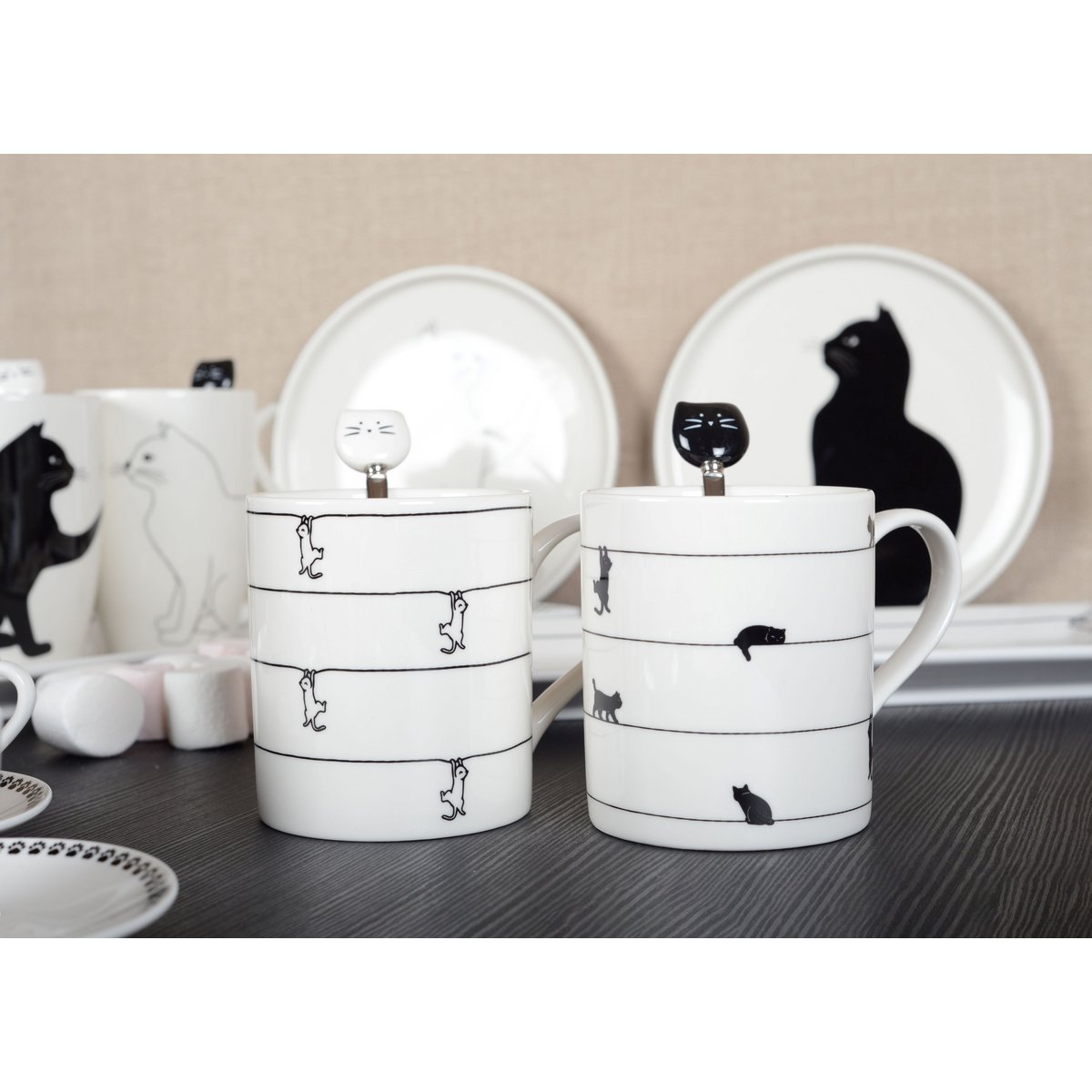 Teacups CAT MOTIF White Set of 2
