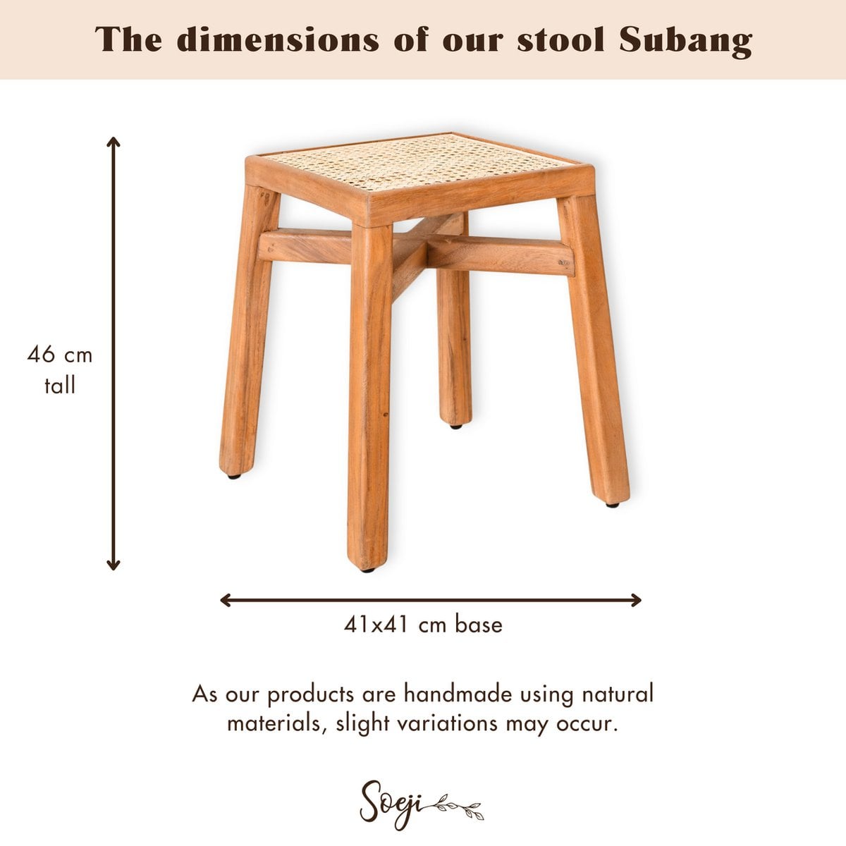 Holzhocker SUBANG Trembesi mit Rattan-Sitz