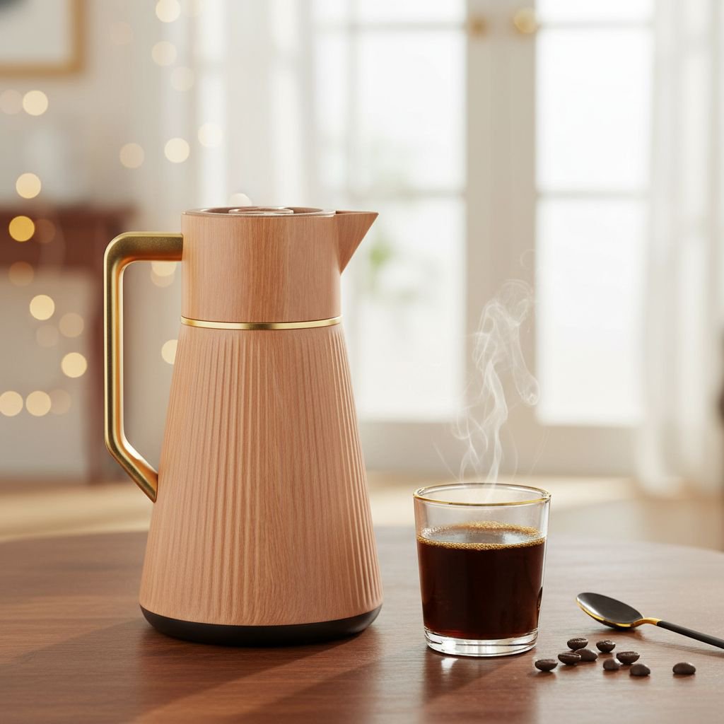 Insulated Coffee Carafe WOOD OPTIC with Gold Handle 1L