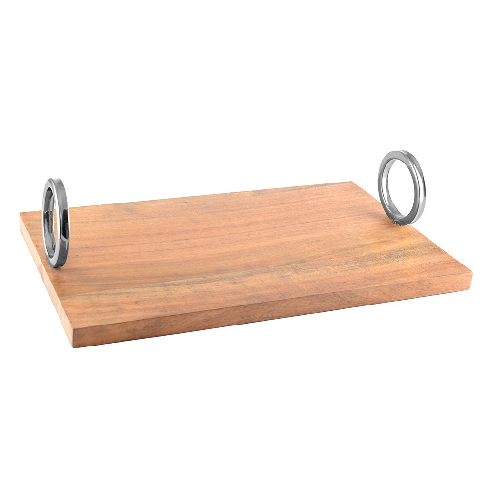Rechteckige Holzschale mit Silbergriff
