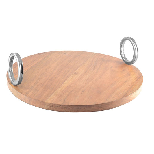 Round wooden bowl with silver handle