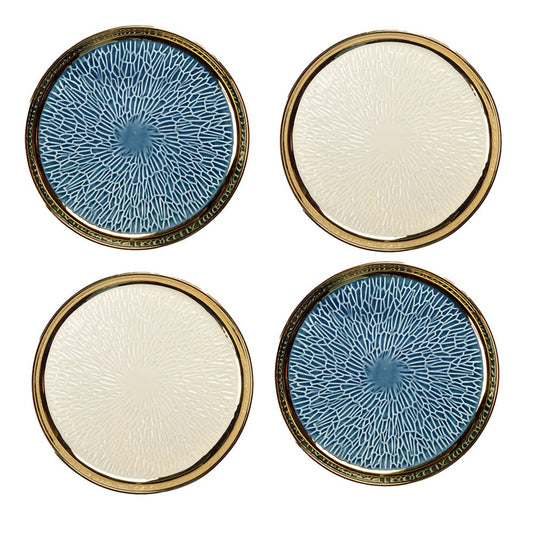 Ceramic Dessert Plates GOLDEDGING Blue & Cream Set of 4