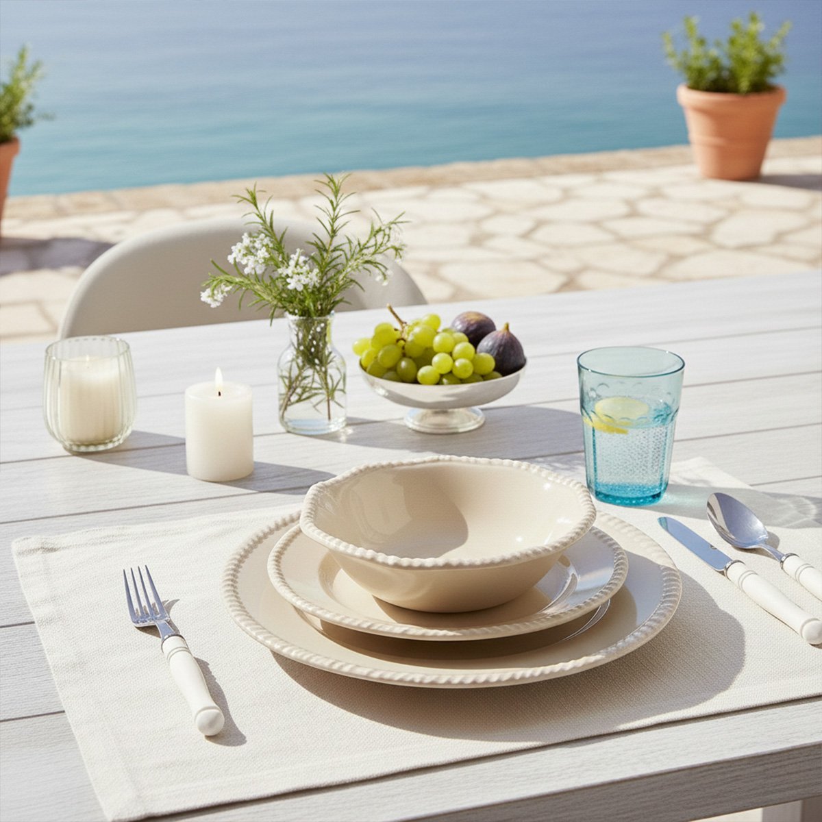 Melamine Soup Plate CREAM with Rope Rim