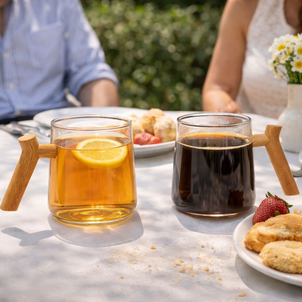 Glastassen mit Holzgriff 550ml 2er-Set