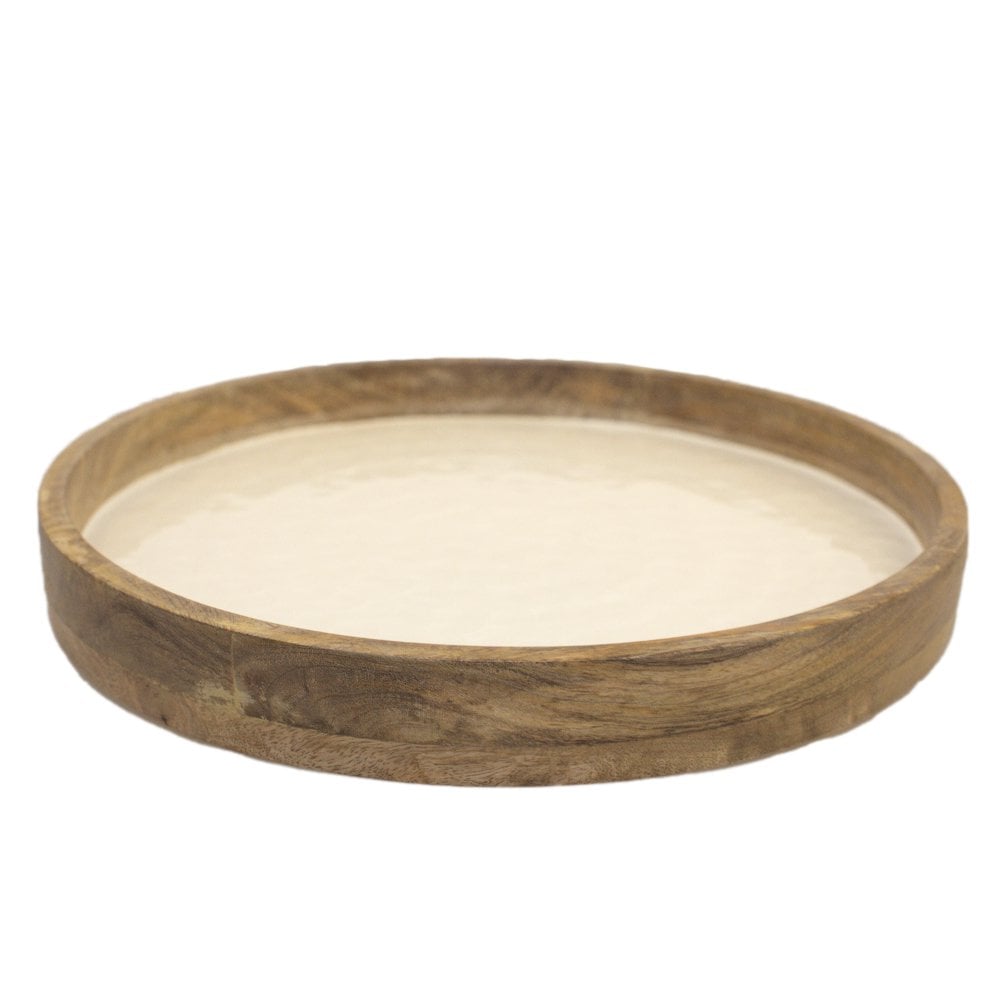 Rundes Mangoholz-Tablett WEISS