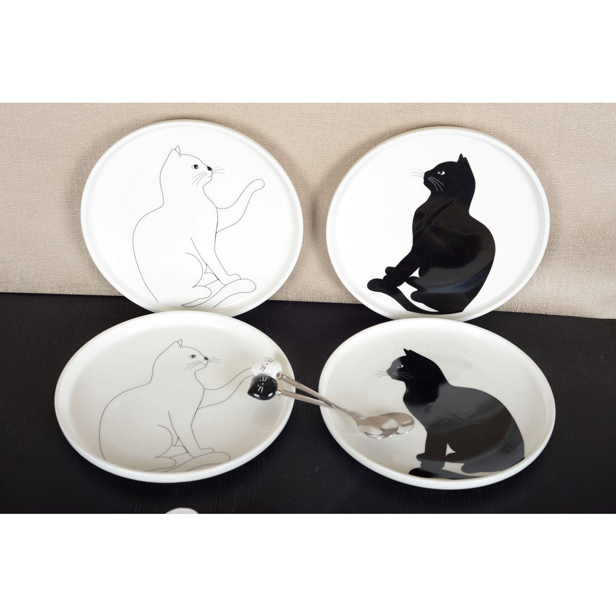 Glas-Dessertteller KATZE Schwarz-Weiß 4er-Set