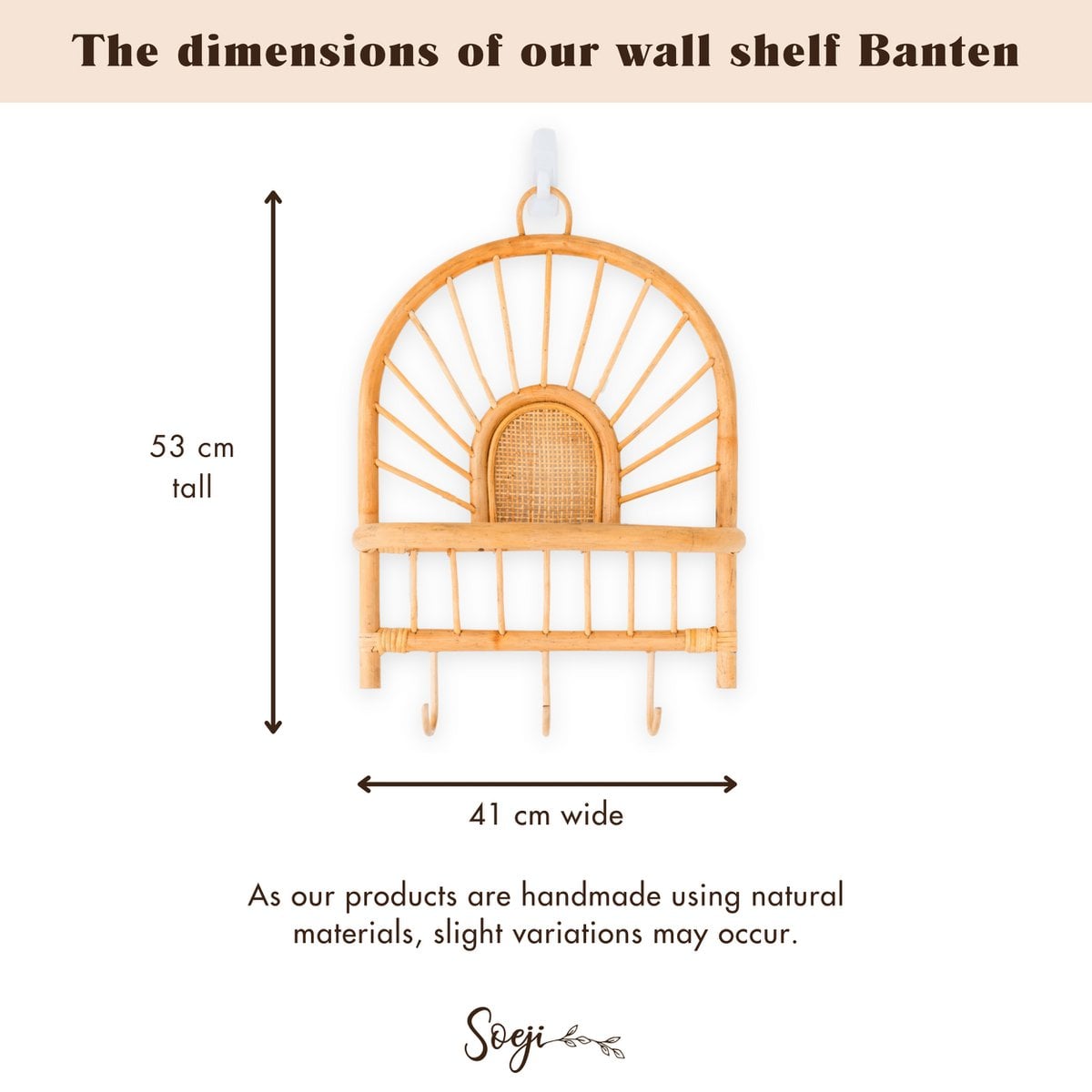 Rattan Wandregal BANTEN mit Haken