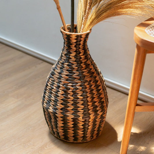 Floor Vase DAYANA Water Hyacinth Natural/Black 50 cm