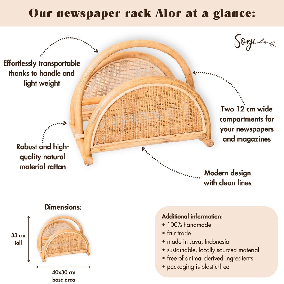 Rattan-Zeitungsständer ALOR 2 Fächer