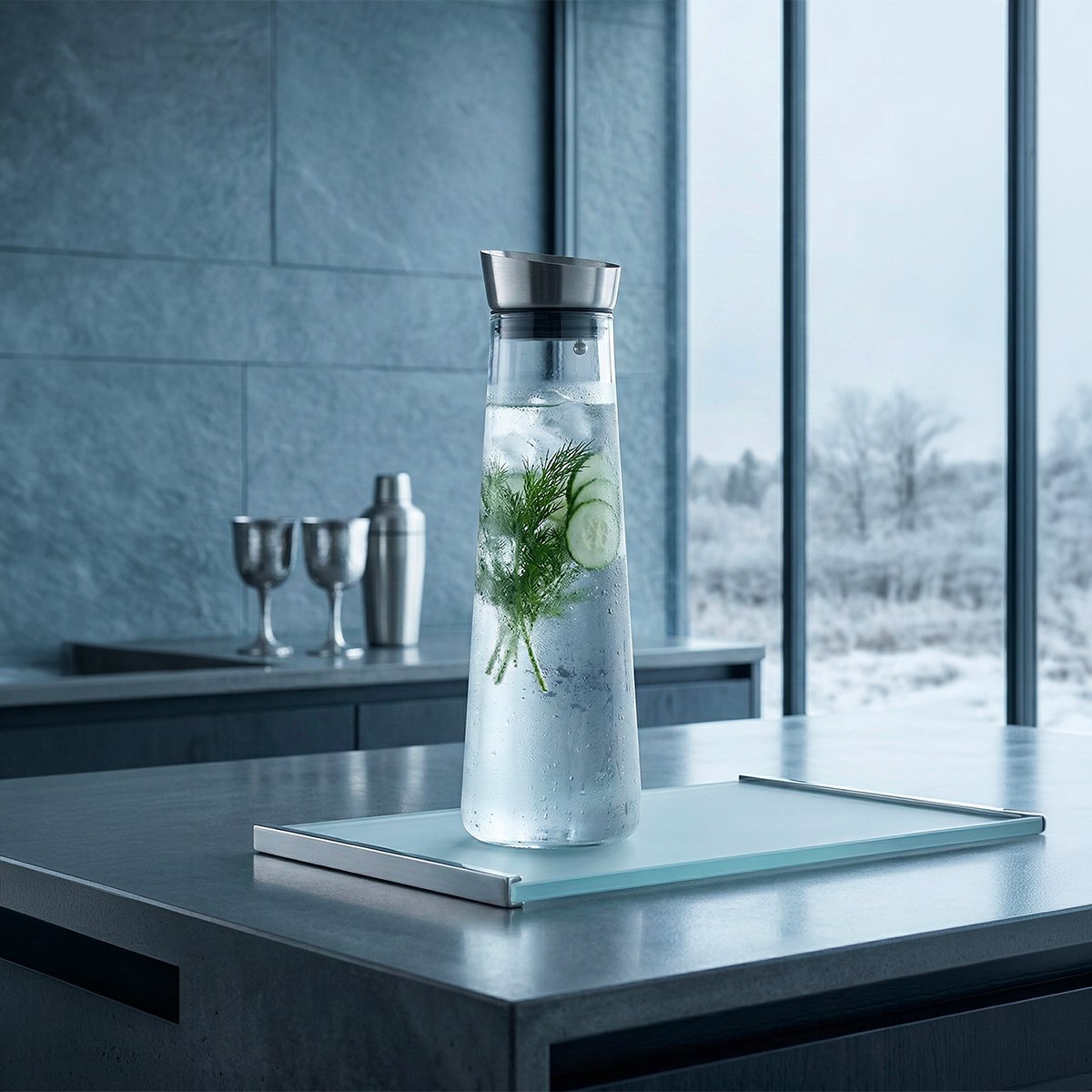 Glaskaraffe mit Metall-Kork-Verschluss 1,2L