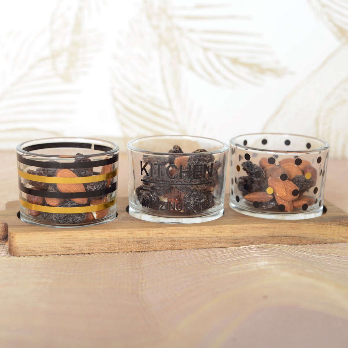 Appetizer Set 3 Glasses on Wooden Tray