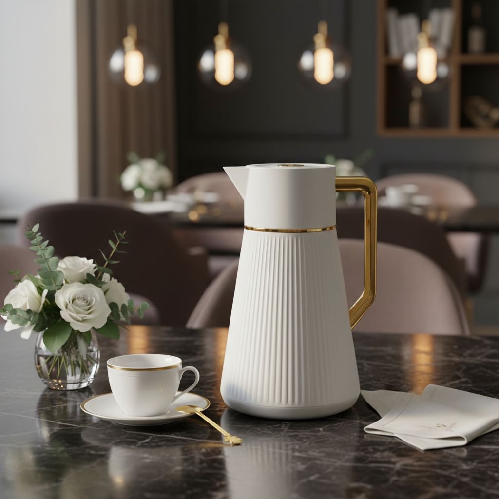 Isolier-Kaffeekanne WEISS mit Golddeckel 1L