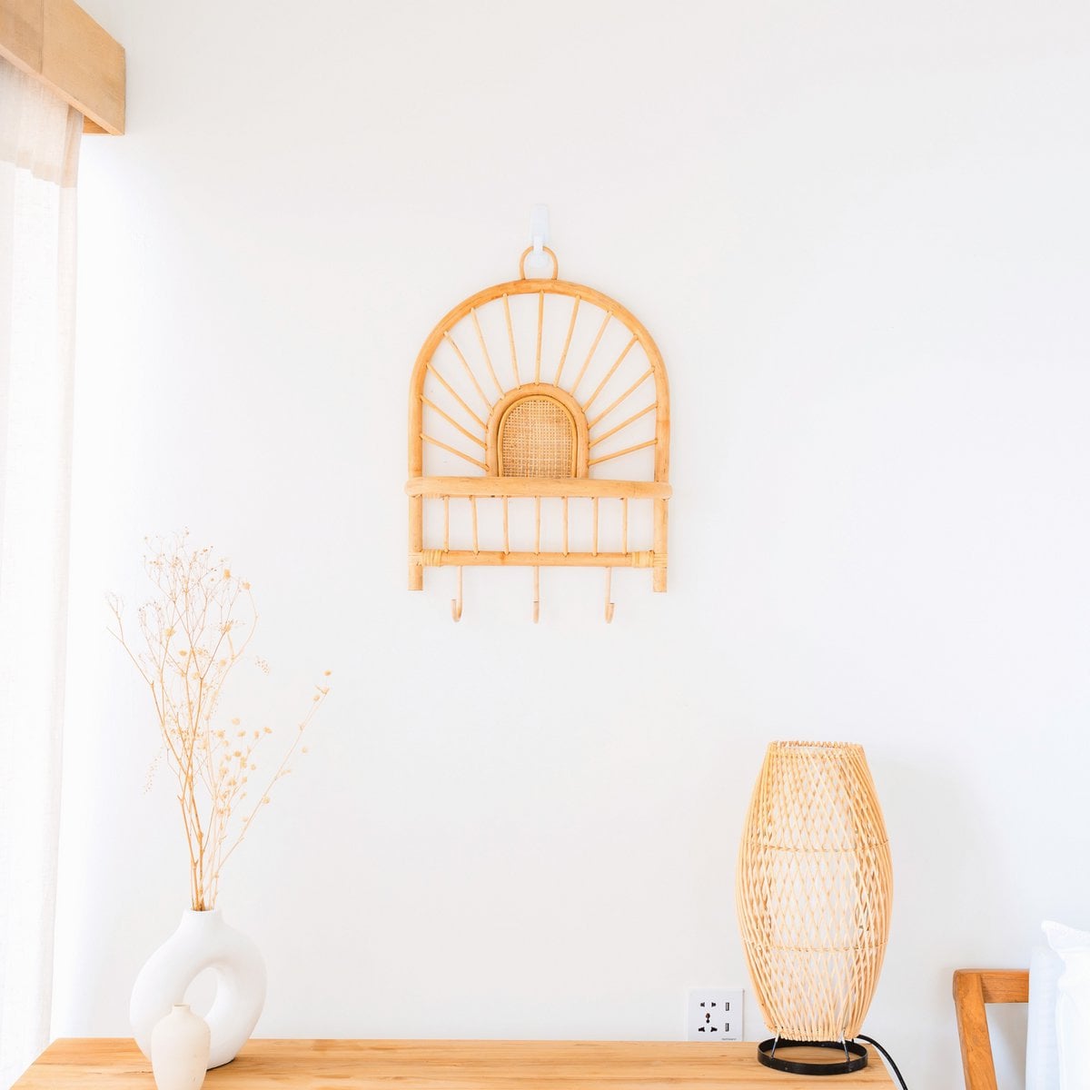 Rattan Wandregal BANTEN mit Haken