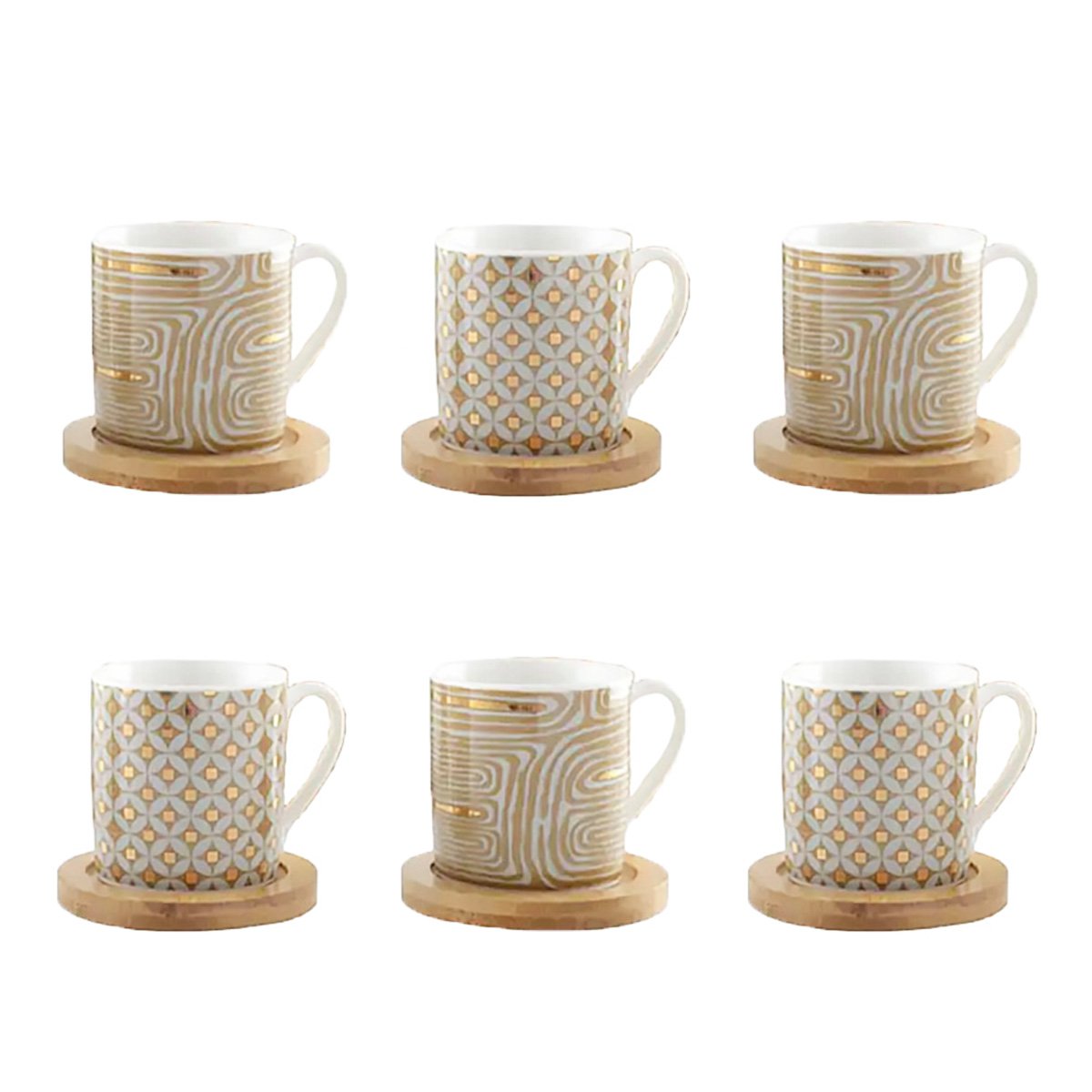 Kaffeetassen CANCUN Gold mit Untertassen 6er-Set