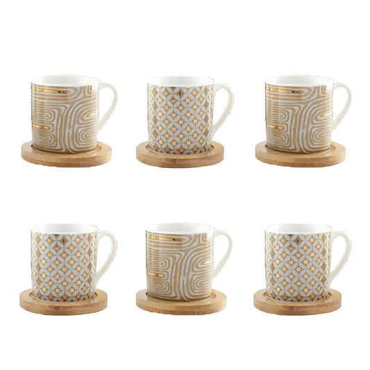 Coffee Cups CANCUN Gold with Saucers Set of 6