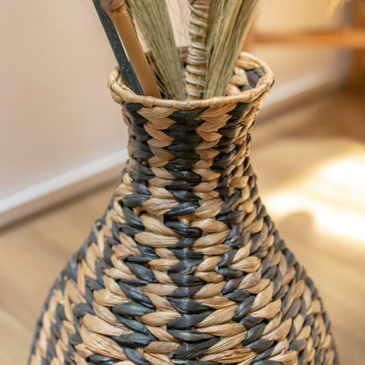 Floor Vase DAYANA Water Hyacinth Natural/Black 50 cm
